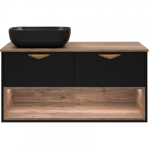 Тумба под раковину Brevita Bergen 105 BER-07105-19-02-2Я подвесная Черная матовая Дуб Галифакс олово МДФ / ЛДСП