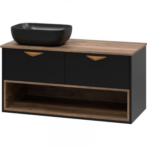 Тумба под раковину Brevita Bergen 105 BER-07105-19-02-2Я подвесная Черная матовая Дуб Галифакс олово МДФ / ЛДСП