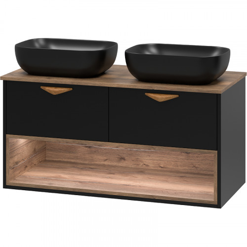 Тумба под раковину Brevita Bergen 105 BER-07105-19-02-2Я подвесная Черная матовая Дуб Галифакс олово МДФ / ЛДСП