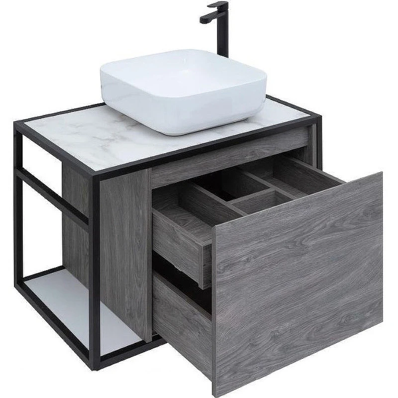 Тумба под раковину Aquanet Nova Lite Loft 75R 261653 подвесная Дуб рошелье МДФ / ЛДСП