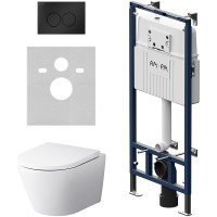 Комплект унитаза с инсталляцией AM.PM Sense FlashClean IS100138.741701 с сиденьем Микролифт и Черной матовой клавишей смыва фарфор подвесной