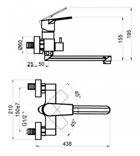 Смеситель для ванны Azario Treya AZ-15681721 Хром латунь на стену