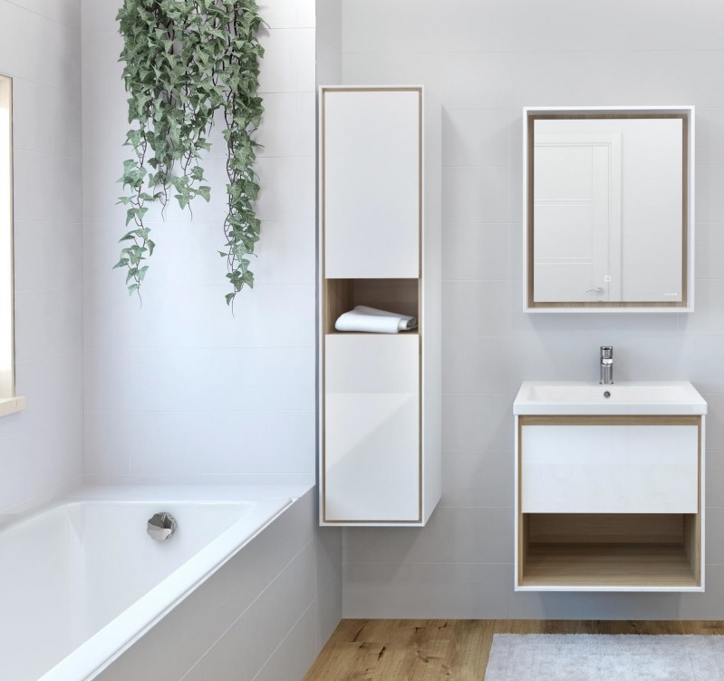 Шкаф пенал Cersanit Louna 35 SP-SL-LOU/Wh подвесной Белый глянец дуб Эврика МДФ / ЛДСП, стекло