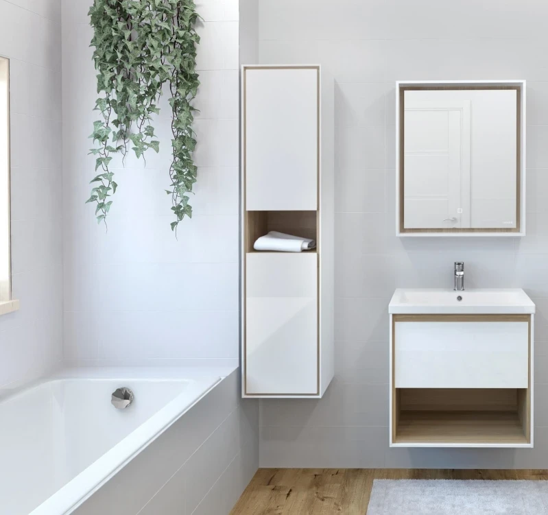 Шкаф пенал Cersanit Louna 35 SP-SL-LOU/Wh подвесной Белый глянец дуб Эврика МДФ / ЛДСП, стекло