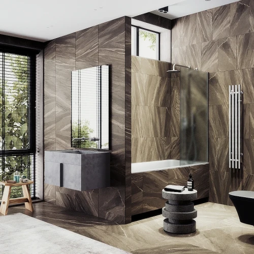 Шторка на ванну Maybah Glass MGV-90-5ш 400x1400 в широком профиле Хром матовый стекло сатиновое