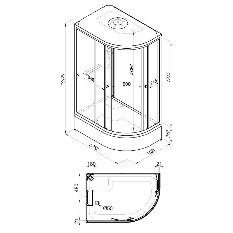 Душевая кабина Triton Коралл 120x80 L Щ0000068947 без гидромассажа