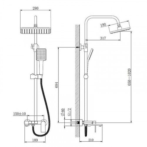 Душевая система Haiba HB24639-7 Черная матовая латунь на стену