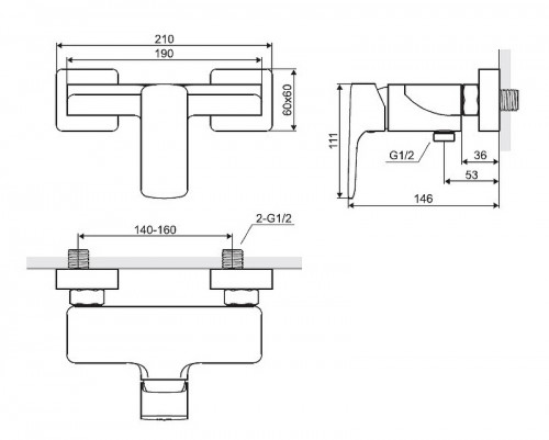 Смеситель для душа Excellent Keria AREX.2008CR Хром на стену