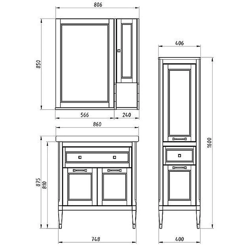 Комплект мебели для ванной ASB-Woodline Гранда 85 Антикварный орех массив дерева