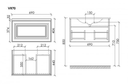 Тумба под раковину Sancos Very 70 VR70SM подвесная Doha Soft