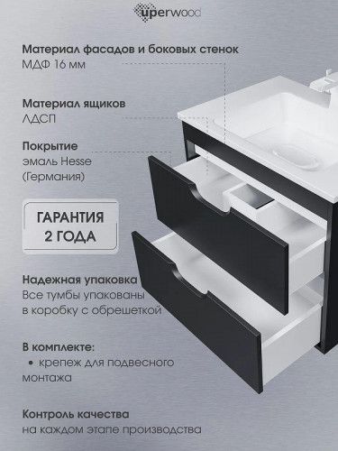 Тумба под раковину Uperwood Modul 100 2930205155 подвесная цвет Черный матовый