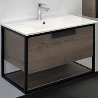 Тумба с раковиной Comforty Бонн 75 00-00006487 подвесная Дуб темный МДФ / ЛДСП