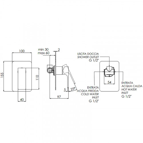 Смеситель для душа Remer Absolute AU30NP Никель брашированный