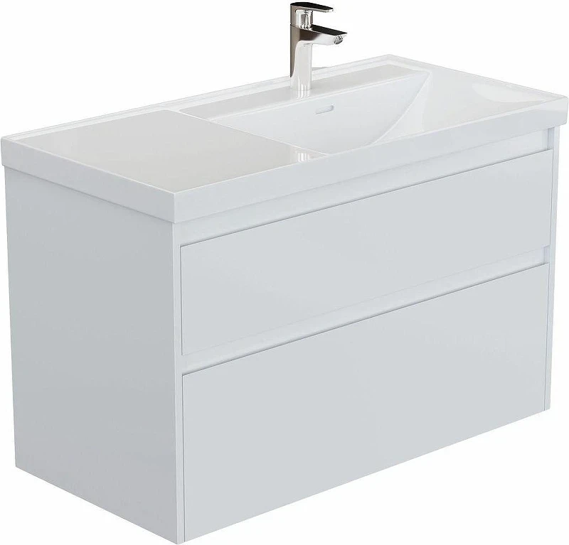 Тумба под раковину Aquanet Nova Lite 2.0 100 R 346312 подвесная цвет Белый глянец