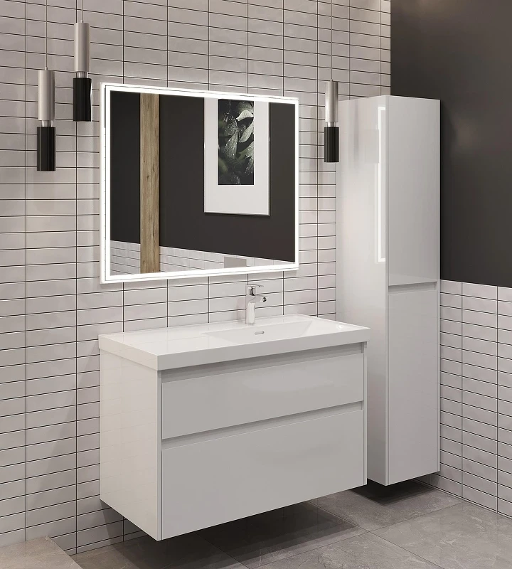 Тумба под раковину Aquanet Nova Lite 2.0 100 R 346312 подвесная цвет Белый глянец