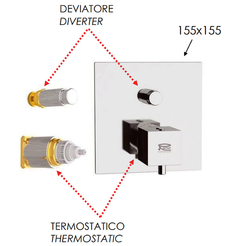 Смеситель для душа Remer Qubica Thermo QT09KBNP с термостатом Никель брашированный латунь встраиваемый