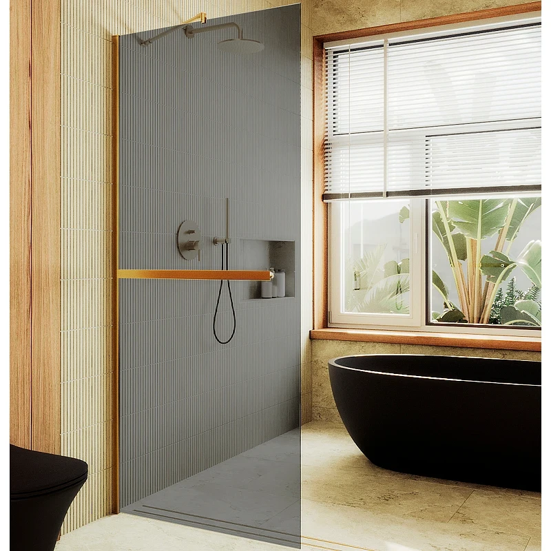 Душевая перегородка Maybah Glass MGD-711-3ш 1090x1950 в широком профиле Золото стекло графитовое
