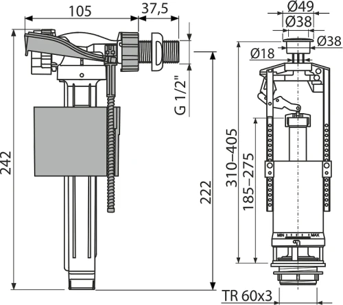 Сливная арматура Alcaplast SA2000K 1/2" CHROM с боковой подводкой G 1/2 цвет Хром