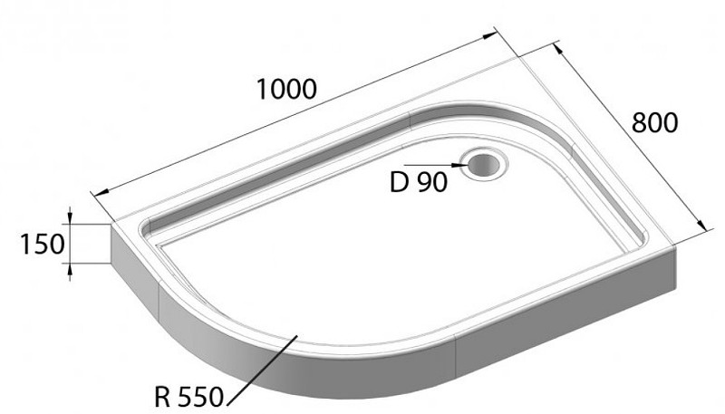 Акриловый поддон для душа BelBagno Tray 100x80 L TRAY-BB-RH-100/80-550-15-W-L Белый