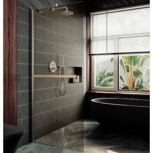Душевая перегородка Maybah Glass MGD-733-5ш 890x1950 в широком профиле Хром матовый стекло бронзовое