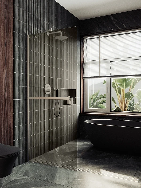 Душевая перегородка Maybah Glass MGD-733-5ш 890x1950 в широком профиле Хром матовый стекло бронзовое