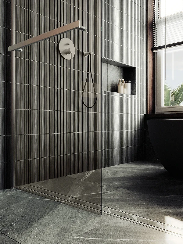 Душевая перегородка Maybah Glass MGD-733-5ш 890x1950 в широком профиле Хром матовый стекло бронзовое