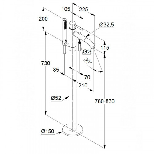 Смеситель для ванны Kludi Bozz 38590N076 Золото брашированное латунь на пол