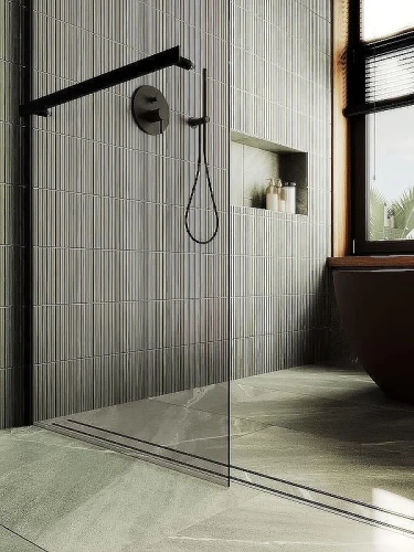 Душевая перегородка Maybah Glass MGD-1459-6ш 990х1950 в широком профиле с полотенцедержателем Черный стекло бронзовое