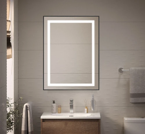 Зеркало BelBagno Kraft 60 SPC-KRAFT-600-800-SENS-NERO с подсветкой Черное с сенсорным выключателем стекло
