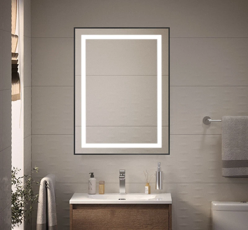 Зеркало BelBagno Kraft 60 SPC-KRAFT-600-800-SENS-NERO с подсветкой Черное с сенсорным выключателем стекло