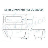Чугунная ванна Delice Continental Plus 170x70 DLR230634 без отверстий под ручки и антискользящего покрытия