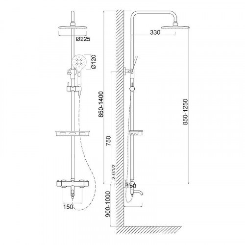 Душевая система Melodia della vita Salsa MSC00109С_bk с термостатом Черная матовая