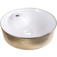 Раковина-чаша CeramaLux 43 D1306H025 Белая Золотая фаянс накладная