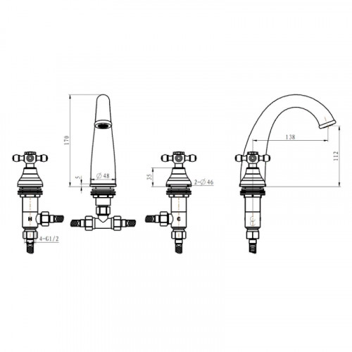 Смеситель для раковины Boheme Camelia 297 Золото латунь