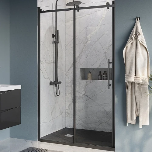 Душевая дверь BelBagno Marino 120 MARINO-BF-1-120-C-NERO профиль Черный матовый стекло прозрачное