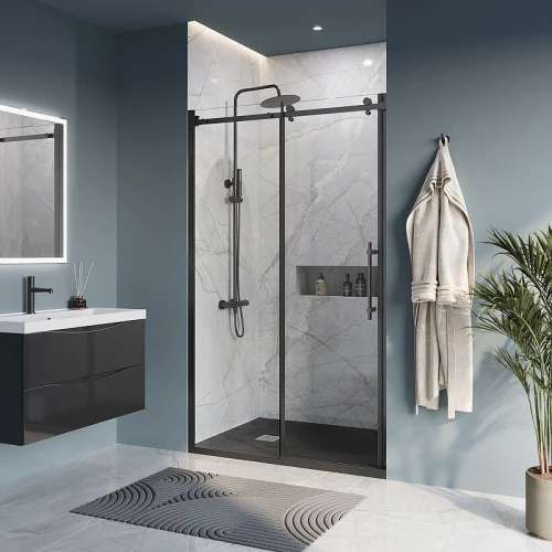Душевая дверь BelBagno Marino 120 MARINO-BF-1-120-C-NERO профиль Черный матовый стекло прозрачное