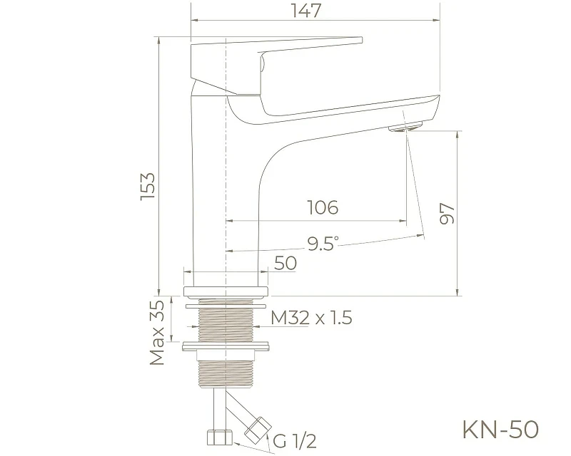 Смеситель для раковины Knotlor Pulse KN-50 цвет Хром