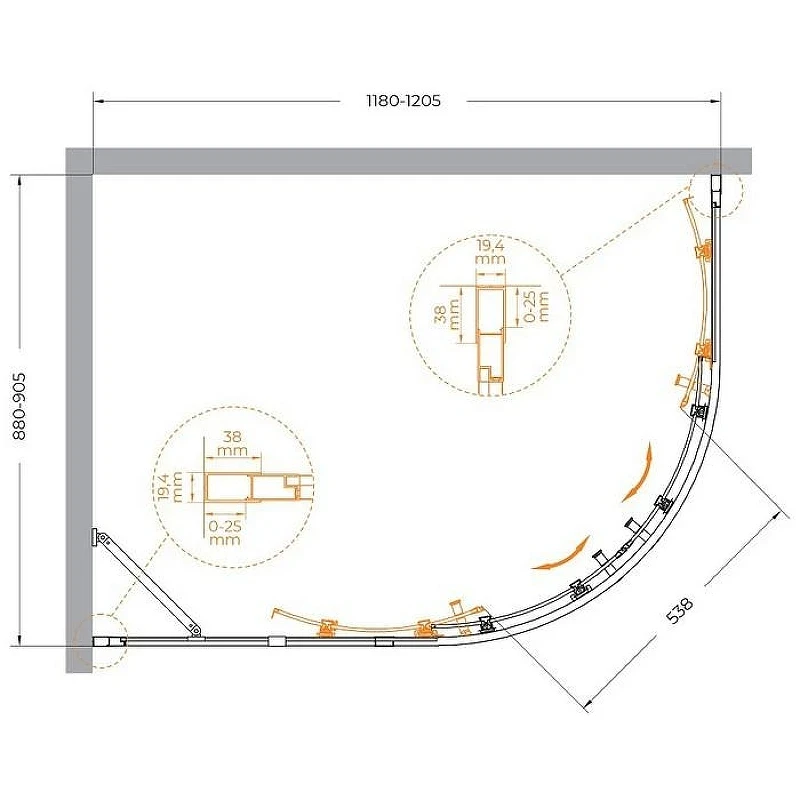 Душевой уголок Cezares Molveno 120x90 MOLVENO-RH-2-120/90-C-GM-IV профиль Оружейная сталь стекло прозрачное