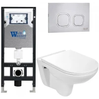 Комплект унитаза с инсталляцией WeltWasser AMBERG 506 + BAARBACH 004 GL-WT + AMBERG RD-MT CR 10000006769 цвет Белый глянцевый с сиденьем Микролифт и клавишей смыва цвет Хром матовый
