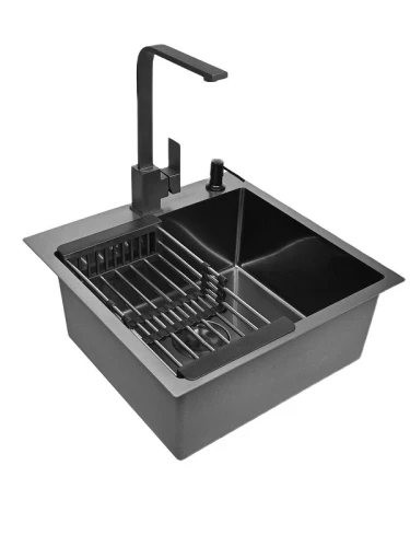 Кухонная мойка Wisent 50 WGS35050B/WGER019B/W405B/W302644B/W4998-6-U со смесителем цвет Графит