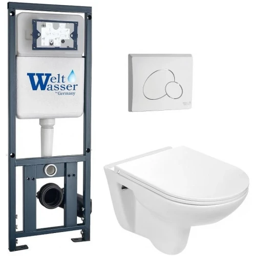 Комплект унитаза с инсталляцией WeltWasser MARBERG 410 + BAARBACH 004 GL-WT + MAR 410 RD GL-WT 10000010355 цвет Белый глянцевый с сиденьем Микролифт и клавишей смыва цвет Белый глянцевый