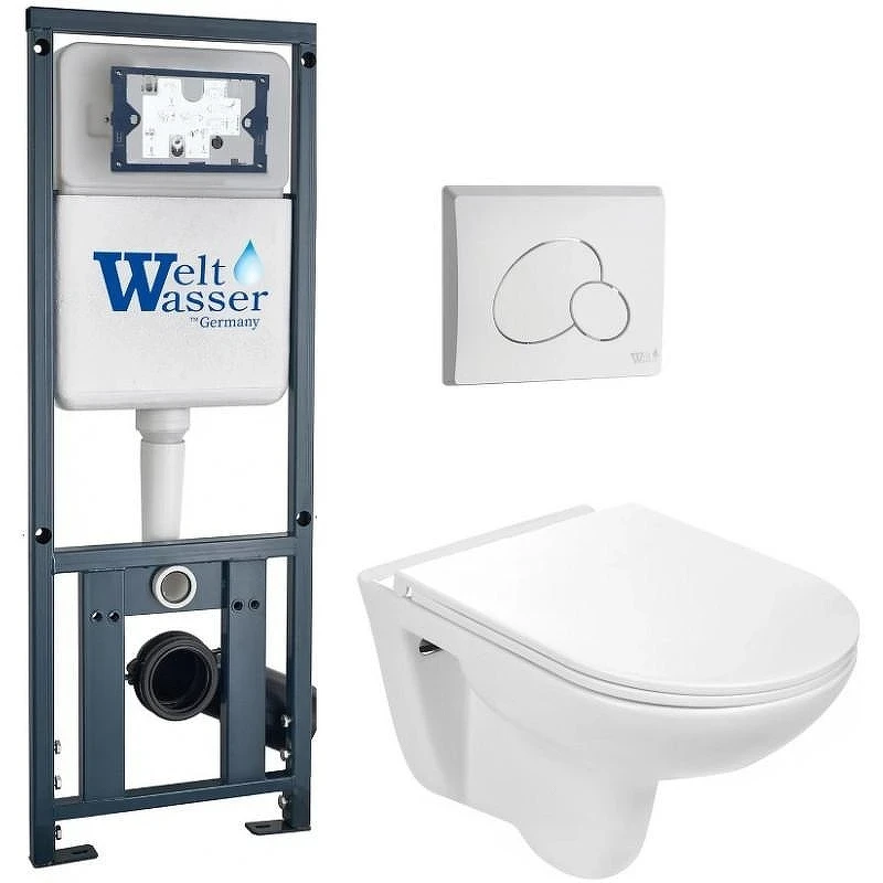 Комплект унитаза с инсталляцией WeltWasser MARBERG 410 + BAARBACH 004 GL-WT + MAR 410 RD GL-WT 10000010355 цвет Белый глянцевый с сиденьем Микролифт и клавишей смыва цвет Белый глянцевый