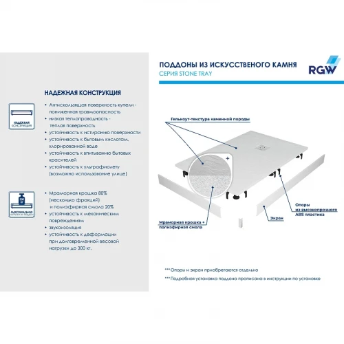 Душевой поддон из искусственного камня RGW Stone Tray ST/AR-W 120x80 16154128-01R Белый
