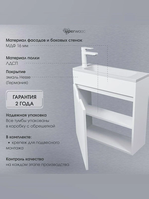 Тумба под раковину Uperwood Modul 60 2930205362 подвесная цвет Белый матовый