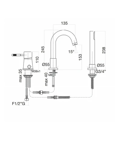 Смеситель на борт ванны Fiore Xenon 44CR5155