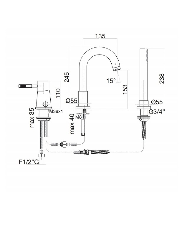 Смеситель на борт ванны Fiore Xenon 44CR5155