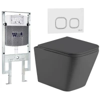 Комплект унитаза с инсталляцией WeltWasser AMBERG 497 ST + GELBACH 043 MT-GR + AMBERG RD-WT 10000012023 цвет Серый матовый с сиденьем Микролифт и клавишей смыва цвет Белый