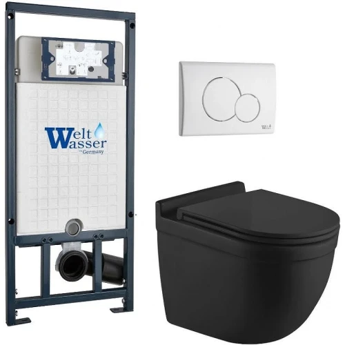 Комплект унитаза с инсталляцией WeltWasser MARBERG 507 + HEIMBACH 043 MT-BL + MAR 507 RD GL-WT 10000012254 цвет Белый глянцевый с сиденьем Микролифт и клавишей смыва цвет Белый глянцевый