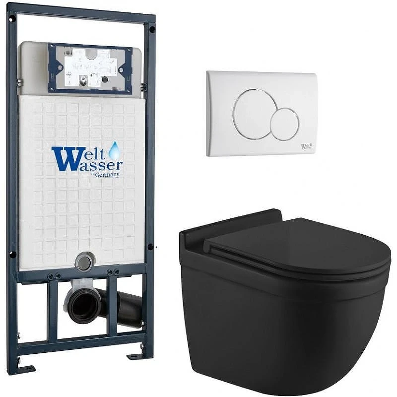 Комплект унитаза с инсталляцией WeltWasser MARBERG 507 + HEIMBACH 043 MT-BL + MAR 507 RD GL-WT 10000012254 цвет Белый глянцевый с сиденьем Микролифт и клавишей смыва цвет Белый глянцевый