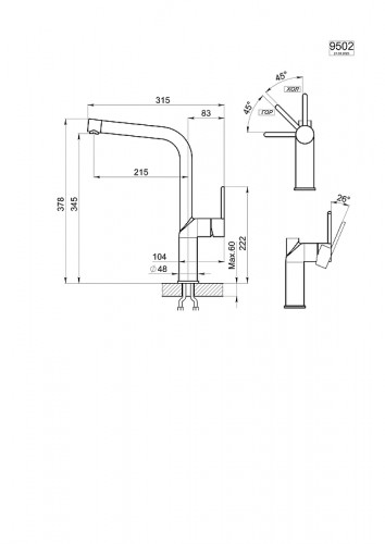 Смеситель для кухни Granula 9502 цвет Нержавеющая сталь